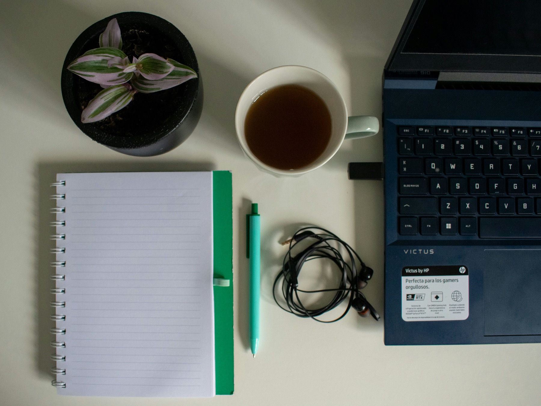 A calm work decision scene with a desk, documents, and a path line moving across the frame